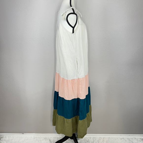 Old Navy All Day Maxi Swing Dress S Small Sleeveless Tasseled Colorblock Cottage - Picture 4 of 13